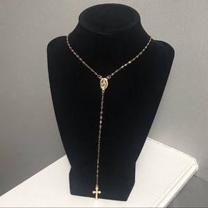 Gold Virgin Mary Pendant and Cross Necklace